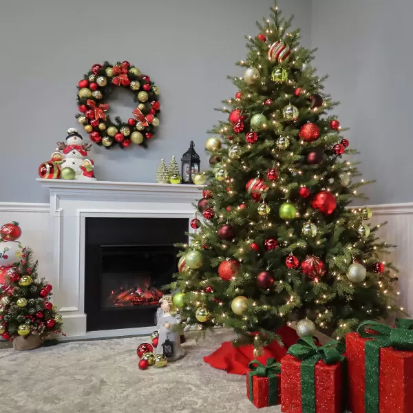 National Tree Company PreLit Feel Real Artificial Medium Christmas Tree Green Nordic Spruce White Lights Includes Stand 9 Feet75 ft