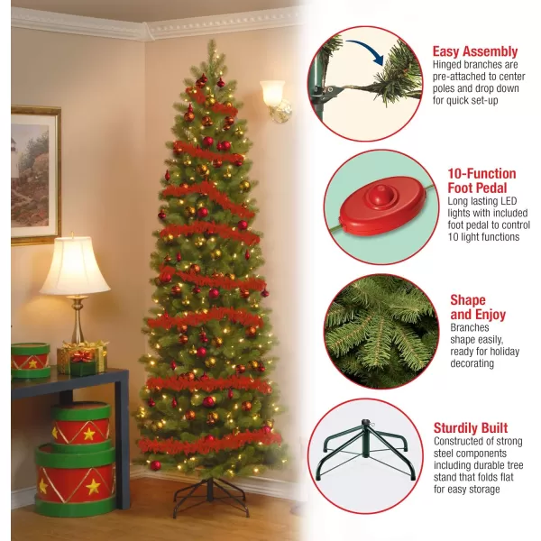 National Tree Company PreLit Feel Real Artificial Slim Downswept Christmas Tree Green Douglas Fir Dual Color LED Lights Includes PowerConnect and Stand 75 feet75 ft