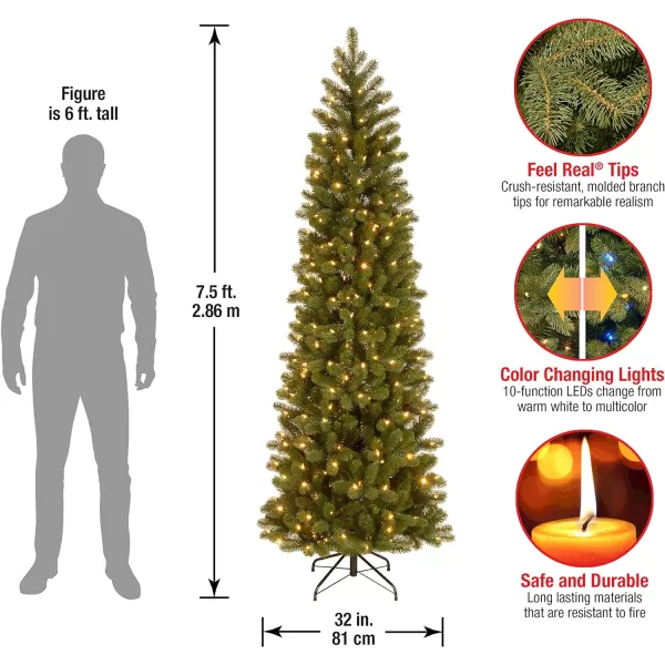 National Tree Company PreLit Feel Real Artificial Slim Downswept Christmas Tree Green Douglas Fir Dual Color LED Lights Includes PowerConnect and Stand 75 feet75 ft