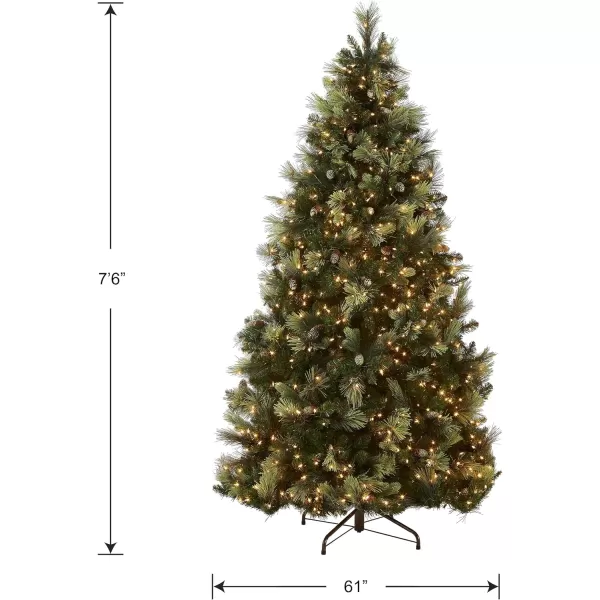 National Tree Company Prelit Artificial Christmas Tree  Includes Prestrung White Lights and Stand  Flocked with Cones  Carolina Pine  75 ft75 ft