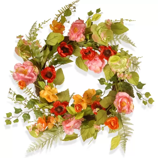 National Tree Company Spring amp Summer Wreath 22 Inch Branch Wreath with Mixed Flowers for Front Door or Home DecorationBranch Wreath  Greenery Backdrop