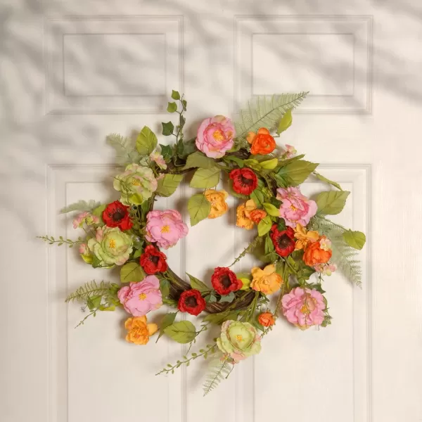 National Tree Company Spring amp Summer Wreath 22 Inch Branch Wreath with Mixed Flowers for Front Door or Home DecorationBranch Wreath  Greenery Backdrop