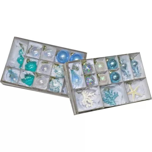 HGTV Home Collection Set of 24 Glass Christmas by The Sea Ornaments Blue 8inHGTV Home Collection Set of 24 Glass Christmas by The Sea Ornaments Blue 8in