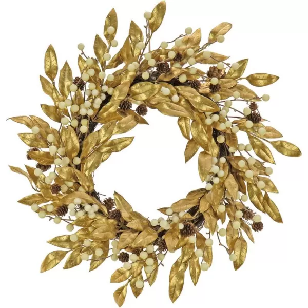 HGTV Home Collection Unlit Artificial Christmas Wreath Metallic Gold Laurel Leaves Woven Branch Ring Base Unlit 24 InchesHGTV Home Collection Unlit Artificial Christmas Wreath Metallic Gold Laurel Leaves Woven Branch Ring Base Unlit 24 Inches