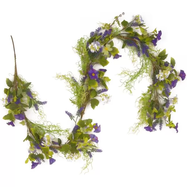 National Tree 72 Inch Branch Garland with Mixed Purple Flowers and Green Leaves RASLFG508001