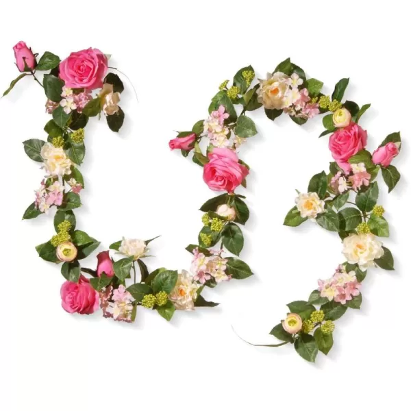 National Tree 72quot Rose and Hydrangea Garland