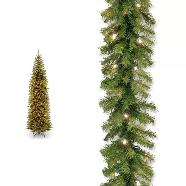 National Tree Company Artificial PreLit Slim Christmas Tree Green Kingswood Fir White Lights Includes Stand 9 FeetTree  Christmas Garland 9 Feet