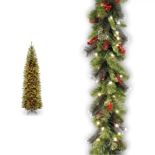 National Tree Company Artificial PreLit Slim Christmas Tree Green Kingswood Fir White Lights Includes Stand 9 FeetTrees  Garland Crestwood Spruce