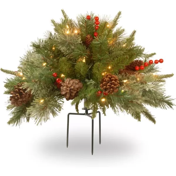 National Tree Company Company Prelit Artificial Christmas Tree Feel Real Urn Filler  Flocked with Mixed Decorations Strung LED Lights with Stand  Colonial18 Inch 18 Warm White18 Warm White