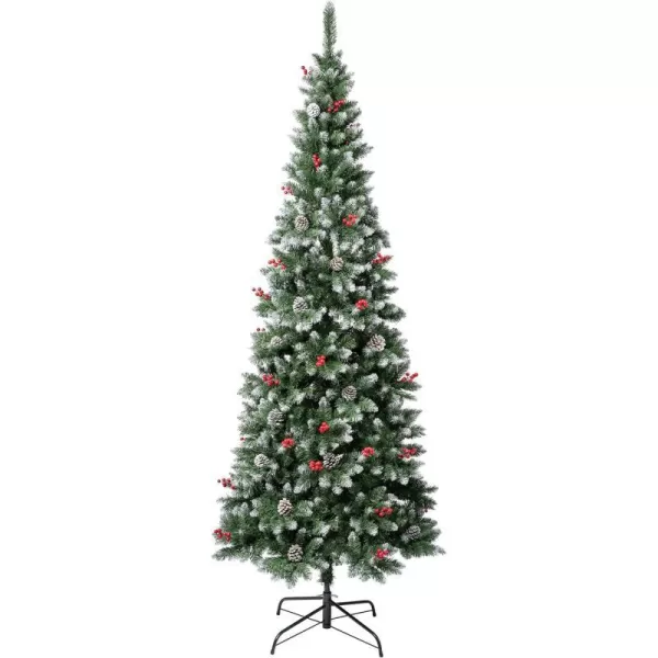 National Tree Company First Frosted Traditions Slim Christmas Tree with Hinged Branches Pinecones and Red Berries 75 ftNational Tree Company First Frosted Traditions Slim Christmas Tree with Hinged Branches Pinecones and Red Berries 75 ft