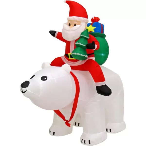 National Tree Company First Traditions Inflatable Santa Riding Polar Bear with Gifts Includes Ground Stakes and Tethers LED Lights Plug in 72inNational Tree Company First Traditions Inflatable Santa Riding Polar Bear with Gifts Includes Ground Stakes and Tethers LED Lights Plug in 72in