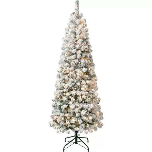 National Tree Company First Traditions PreLit Acacia Flocked Tree Medium Christmas Tree Clear Incandescent Lights Plug in 45 ft6 feet