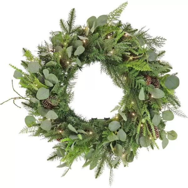 National Tree Company HGTV Home Collection PreLit Winter Garden Eucalyptus Mixed Tip Wreath Green with LED Lights Battery Powered 28 inNational Tree Company HGTV Home Collection PreLit Winter Garden Eucalyptus Mixed Tip Wreath Green with LED Lights Battery Powered 28 in