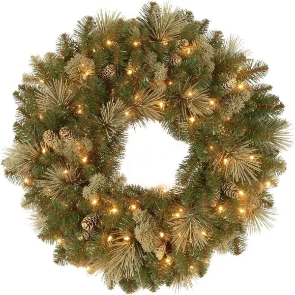 National Tree Company PreLit Artificial Christmas Wreath Green Carolina Pine White Lights Decorated with Pine Cones Christmas Collection 24 Inches24 in Plug In