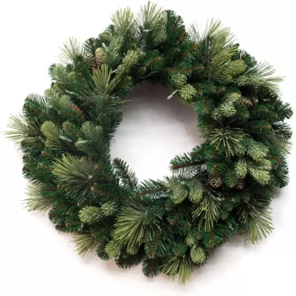 National Tree Company PreLit Artificial Christmas Wreath Green Carolina Pine White Lights Decorated with Pine Cones Christmas Collection 24 Inches30 in Battery Operated