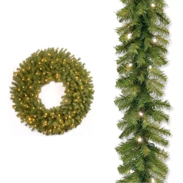 National Tree Company PreLit Artificial Christmas Wreath Green Norwood Fir White Lights Christmas Collection 24 Inches30 in Christmas Wreath  Christmas Garland Green