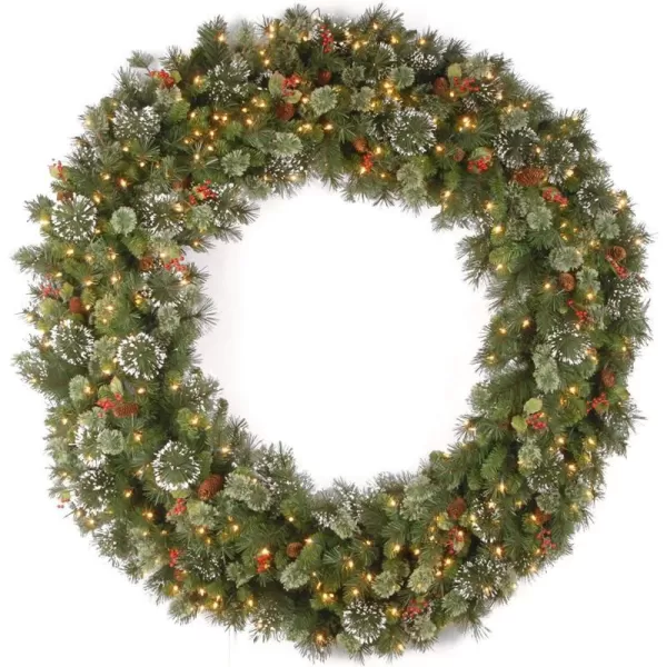 National Tree Company PreLit Artificial Christmas Wreath Green Wintry Pine White Lights Decorated with Pine Cones Berry Clusters Frosted Branches Christmas Collection 60 Inches60 in Wreath