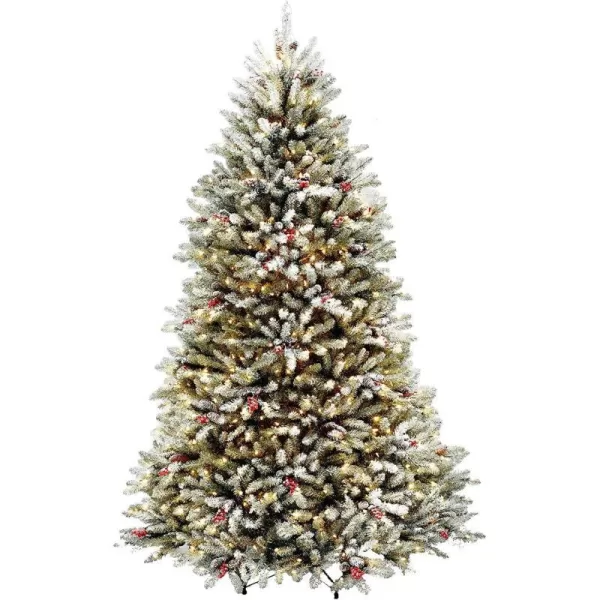 National Tree Company PreLit Artificial Full Christmas Tree Green Dunhill Fir White Lights Decorated with Pine Cones Berry Clusters Frosted Branches Includes Stand 7 Feet75 ft