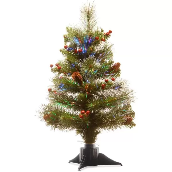 National Tree Company PreLit Artificial Mini Christmas Tree Green Crestwood Spruce Fiber Optic Decorated with Pine Cones Berry Clusters Frosted Branches Includes Stand 20 Inches20 in