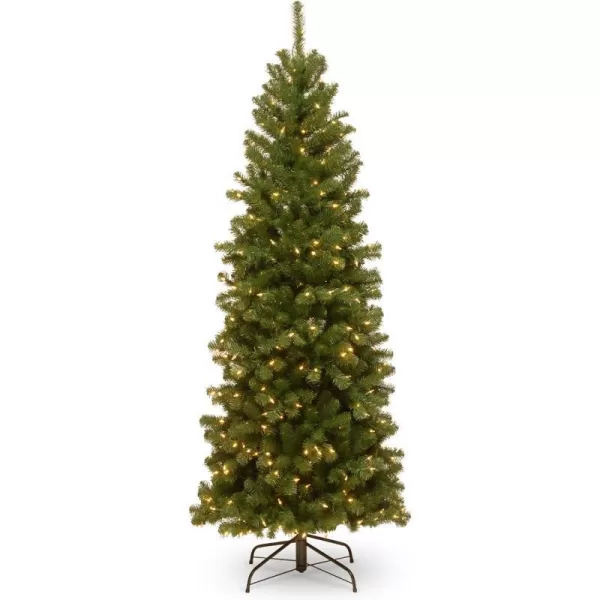 National Tree Company PreLit Artificial Slim Christmas Tree Green North Valley Spruce White Lights Includes Stand 6 Feet6 ft