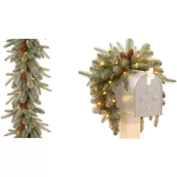 National Tree Company PreLit Feel Real Artificial Christmas Garland Green Arctic Spruce White Lights Decorated With Pine Cones Plug In Christmas Collection 9 FeetGarlands  Indoor String Lights Green 36 Inch