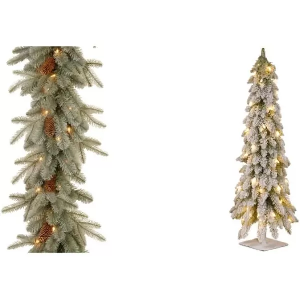 National Tree Company PreLit Feel Real Artificial Christmas Garland Green Arctic Spruce White Lights Decorated With Pine Cones Plug In Christmas Collection 9 FeetGarlands  Forestree3 ft