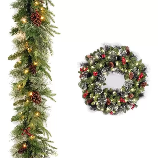 National Tree Company PreLit Feel Real Artificial Christmas Garland Green Colonial Fir White Lights Decorated With Pine Cones Plug In Christmas Collection 9 FeetChristmas Garland  Christmas Wreath