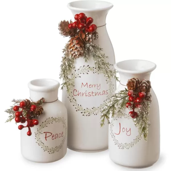 National Tree Company Prelit Artificial Christmas 3Piece Decor Set  Flocked with Mixed Decorations  Ceramic White BottlesNational Tree Company Prelit Artificial Christmas 3Piece Decor Set  Flocked with Mixed Decorations  Ceramic White Bottles