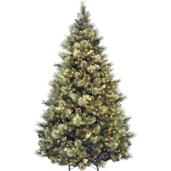 National Tree Company Prelit Artificial Christmas Tree  Includes Prestrung White Lights and Stand  Flocked with Cones  Carolina Pine  75 ft75 ft