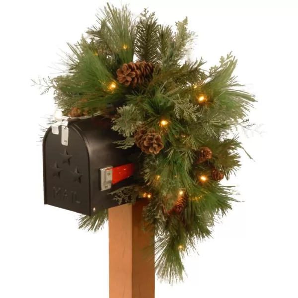 National Tree Company Prelit Artificial Christmas Urn Filler  Flocked with Mixed Decorations and Prestrung LED White Lights with Stand  Decorative Collection  30 Inch36Inch Mailbox Swag with 63 BatteryOperated Warm White amp Red Lights