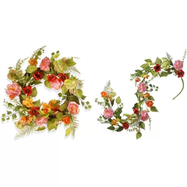 National Tree Company Spring amp Summer Wreath 22 Inch Branch Wreath with Mixed Flowers for Front Door or Home DecorationBranch Wreath  Greenery Backdrop