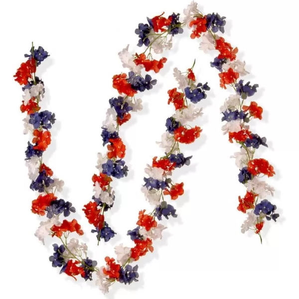 National Tree Set of 2 6 Foot Patriotic Garland with Red White and Blue Hydrangeas RAP528401G1National Tree Set of 2 6 Foot Patriotic Garland with Red White and Blue Hydrangeas RAP528401G1