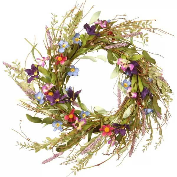 National Tree 20 Inch Floral Branch Wreath with Blue Purple and Pink Mixed Flowers RASS7742W