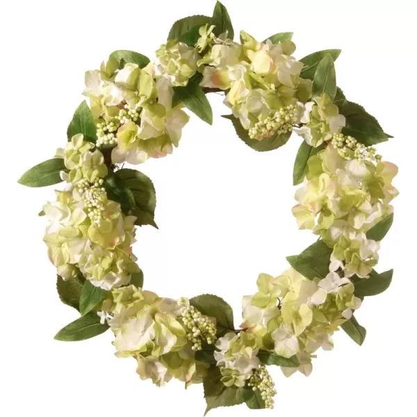 National Tree 24 Inch Floral Wreath with Cream Hydrangea Flowers GAHB3024WC