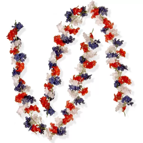 National Tree Set of 2 6 Foot Patriotic Garland with Red White and Blue Hydrangeas RAP528401G1