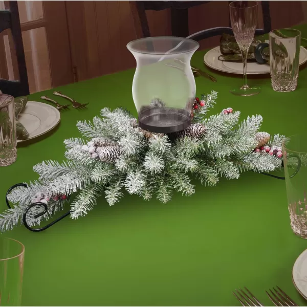 imageNational Tree Company Artificial Christmas Centerpiece  Includes 1 Candle Holder Red Berries Pine Cones Snow and Steel Base  Dunhill Fir 30 Inch