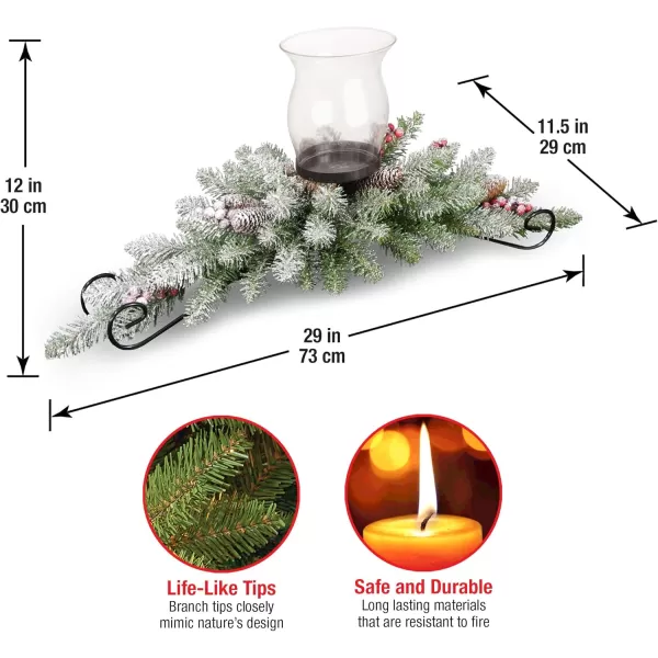 imageNational Tree Company Artificial Christmas Centerpiece  Includes 1 Candle Holder Red Berries Pine Cones Snow and Steel Base  Dunhill Fir 30 Inch