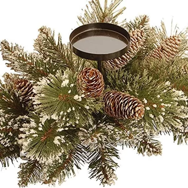 imageNational Tree Company Artificial Christmas Centerpiece  Includes 3 Candle Holders Red Berries Pine Cones and Steel Base  Glittery Pine  30 Inch