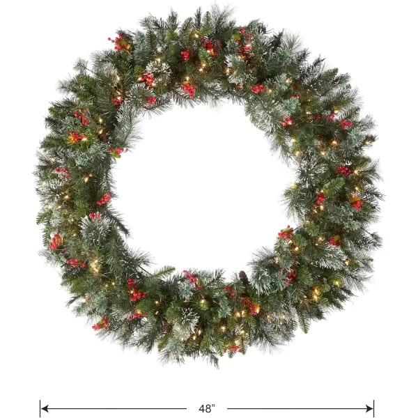 imageNational Tree Company PreLit Artificial Christmas Wreath Green Wintry Pine White Lights Decorated with Pine Cones Berry Clusters Frosted Branches Christmas Collection 24 Inches48 in