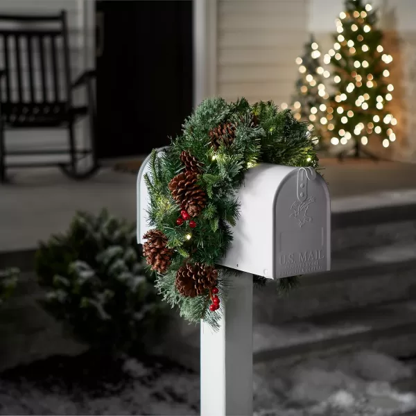 imageNational Tree Company Prelit Artificial Christmas Mail Box Swag Flocked with Mixed Decorations and White LED Lights Colonial36 InchMail Box