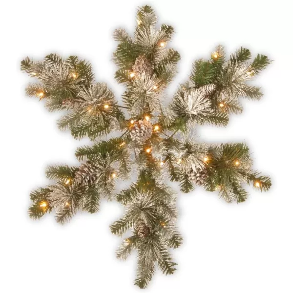 imageNational Tree 32 Inch Snow Capped Mountain Pine Snowflake with Cones and 50 Battery Operated Warm White LED Lights with Timer SCM130032SB1