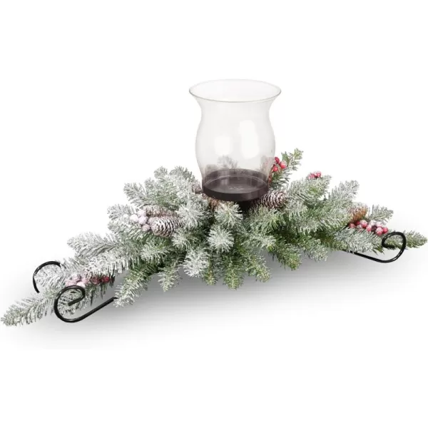 imageNational Tree Company Artificial Christmas Centerpiece  Includes 1 Candle Holder Red Berries Pine Cones Snow and Steel Base  Dunhill Fir 30 Inch