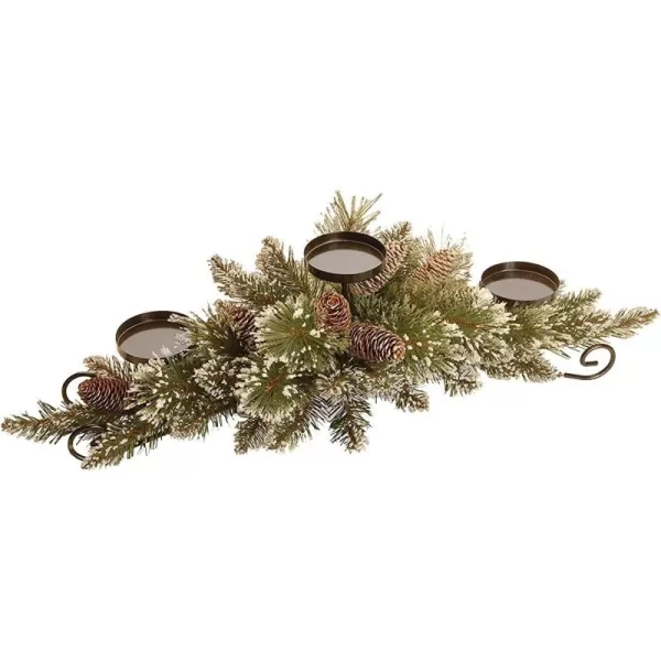 imageNational Tree Company Artificial Christmas Centerpiece  Includes 3 Candle Holders Red Berries Pine Cones and Steel Base  Glittery Pine  30 Inch