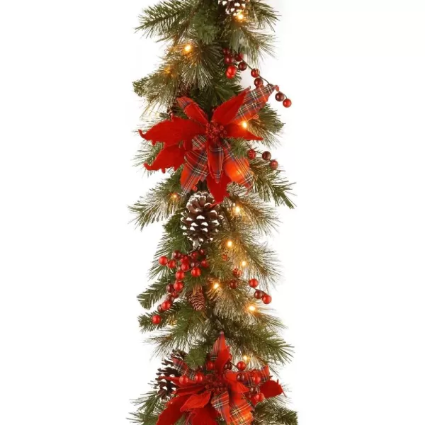 imageNational Tree Company PreLit Artificial Christmas Teardrop Green Evergreen White Lights Decorated with Red Ball Ornaments Pine Cones Berry Clusters Ribbon Christmas Collection 36 Inches9Foot x 12Inch