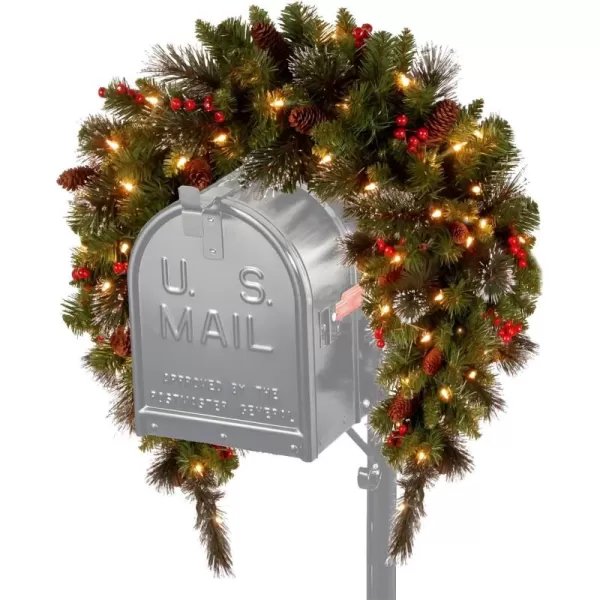 imageNational Tree Company Prelit Artificial Christmas Mail Box Swag  Flocked with Mixed Decorations and White LED Lights  Crestwood Spruce  36 Inch