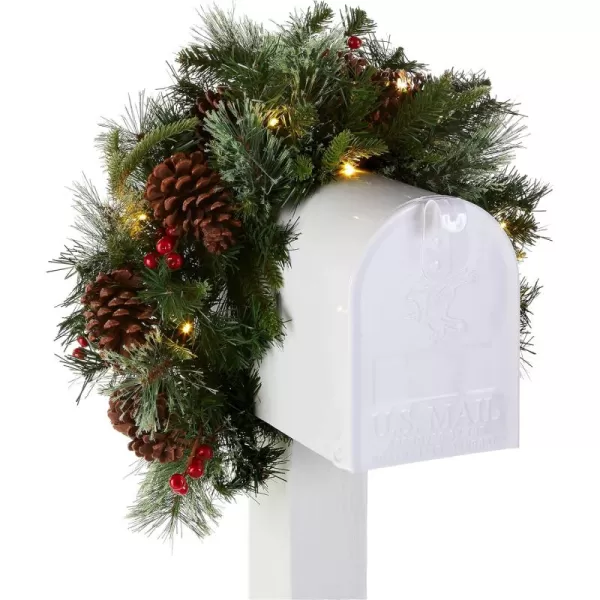 imageNational Tree Company Prelit Artificial Christmas Mail Box Swag Flocked with Mixed Decorations and White LED Lights Colonial36 InchMail Box