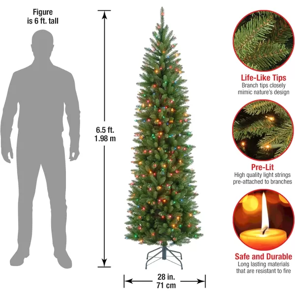 imageNational Tree Company Artificial PreLit Slim Christmas Tree Green Kingswood Fir Multicolor Lights Includes Stand 7 FeetKingswood Fir Slim65 ft