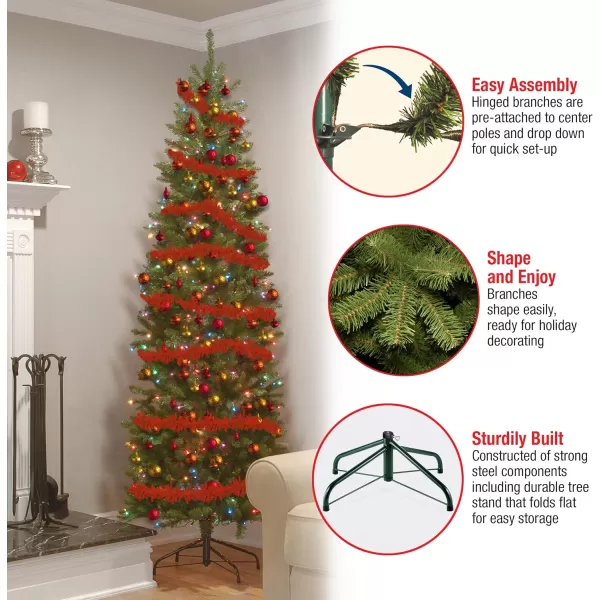 imageNational Tree Company Artificial PreLit Slim Christmas Tree Green Kingswood Fir Multicolor Lights Includes Stand 7 FeetKingswood Fir Slim65 ft