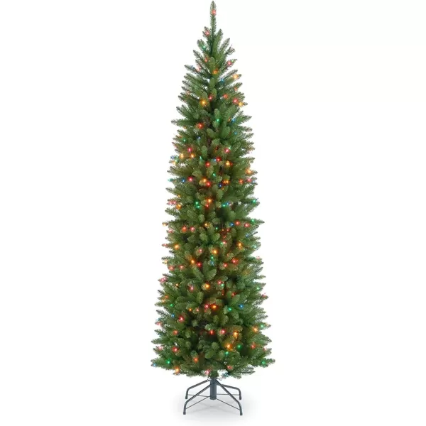 imageNational Tree Company Artificial PreLit Slim Christmas Tree Green Kingswood Fir Multicolor Lights Includes Stand 7 FeetKingswood Fir Slim65 ft