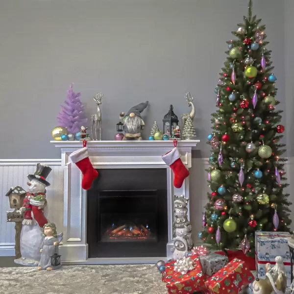 imageNational Tree Company Artificial PreLit Slim Christmas Tree Green Kingswood Fir Multicolor Lights Includes Stand 7 FeetKingswood Fir Slim65 ft